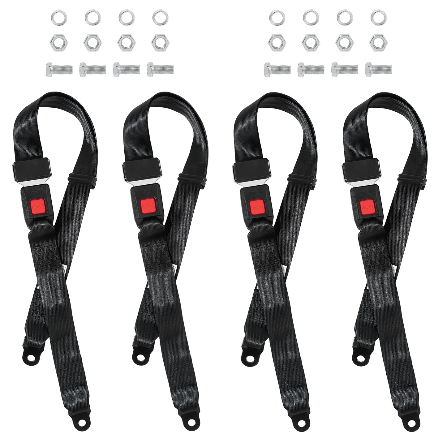 Universal Seat Belt 2 Point Adjustable Belts Harness Kit for Go Kart, Club Golf Cart in Black