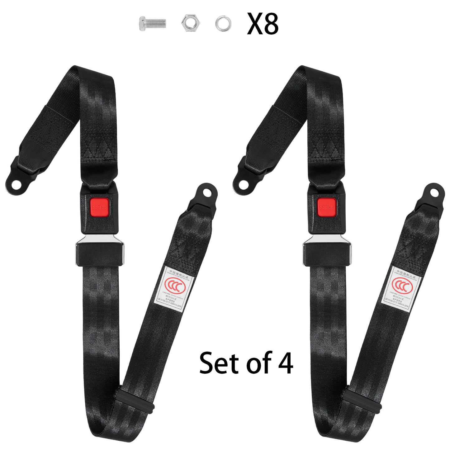 Universal Seat Belt 2 Point Adjustable Belts Harness Kit for Go Kart, Club Golf Cart in Black