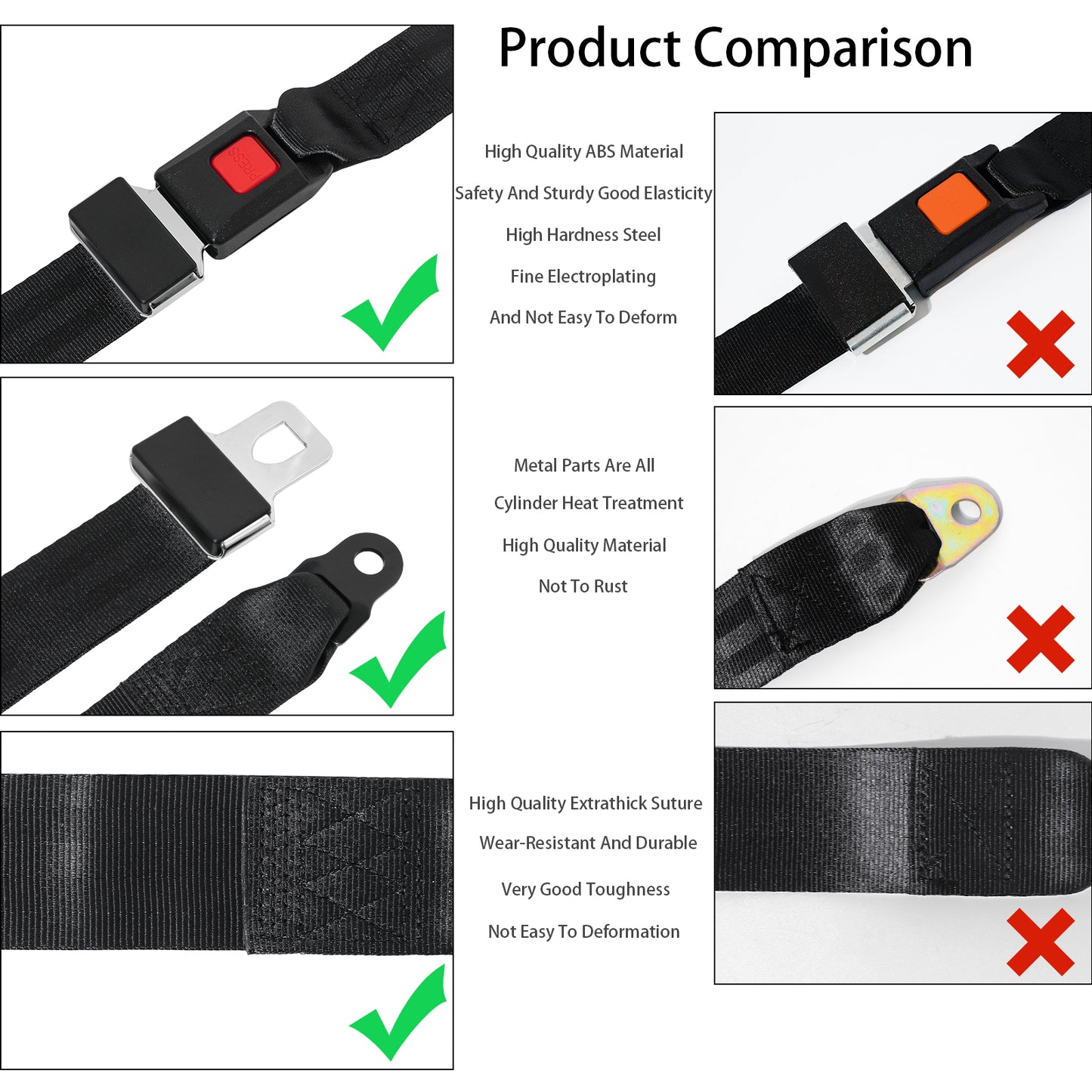 Universal Seat Belt 2 Point Adjustable Belts Harness Kit for Go Kart, Club Golf Cart in Black