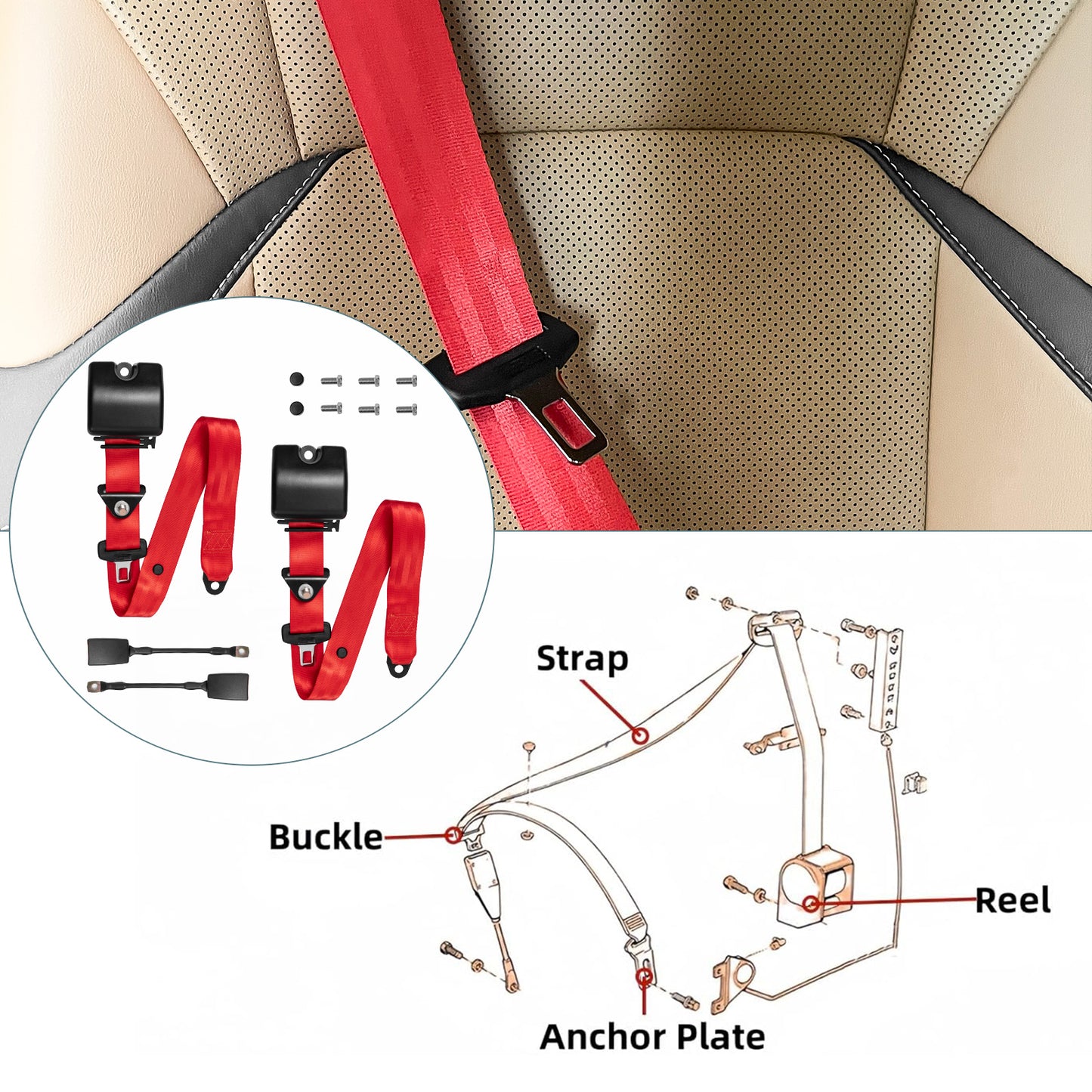 Adjustable Retractable Golf Cart Belts, Universal Fit for Golf Carts, UTV, Trucks, RV, Minivan(Red)