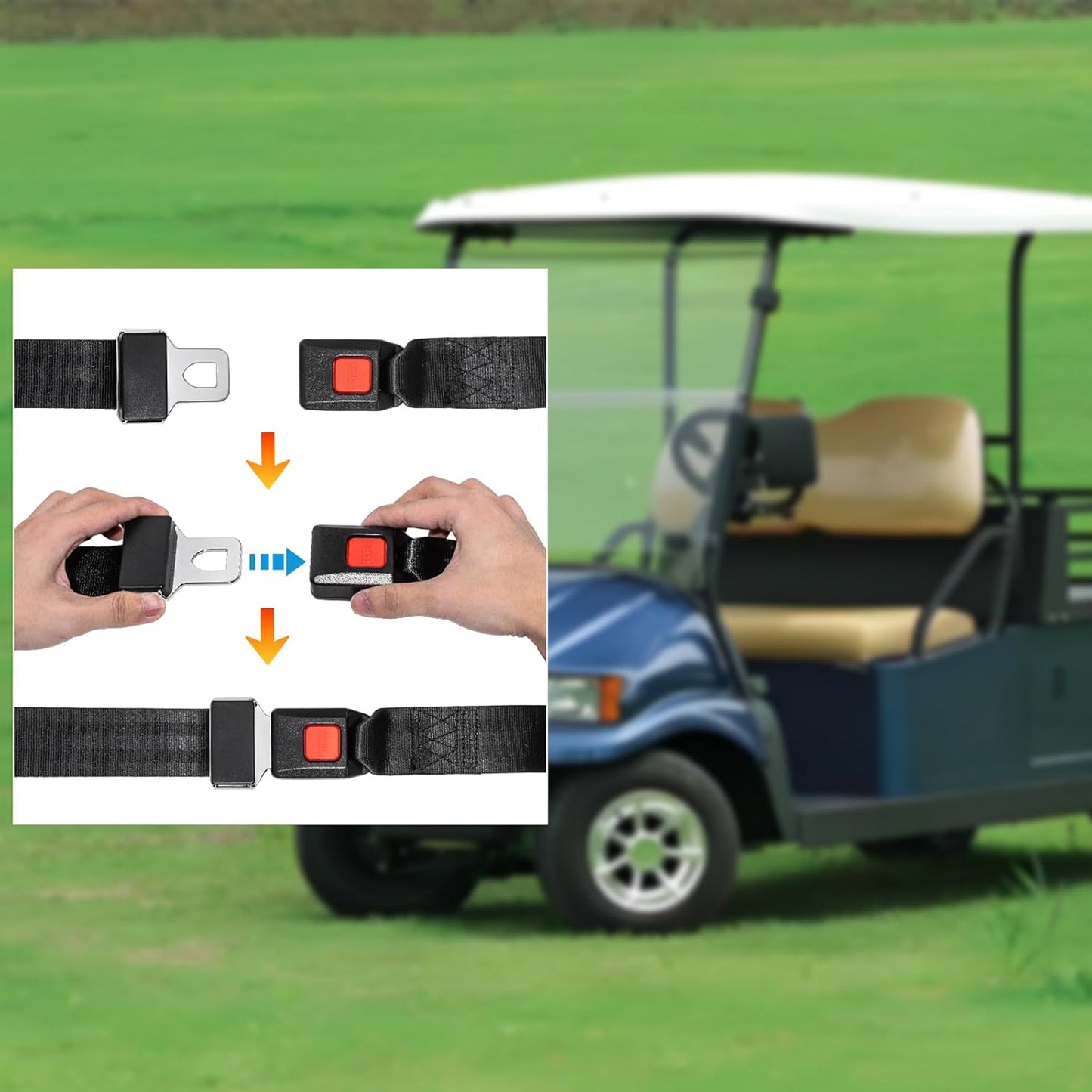 Universal Seat Belt 2 Point Adjustable Belts Harness Kit for Go Kart, Club Golf Cart in Black