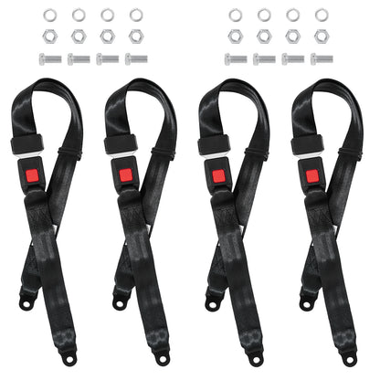 Universal Seat Belt 2 Point Adjustable Belts Harness Kit for Go Kart, Club Golf Cart in Black