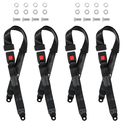 Universal Seat Belt 2 Point Adjustable Belts Harness Kit for Go Kart, Club Golf Cart in Black