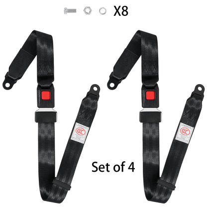Universal Seat Belt 2 Point Adjustable Belts Harness Kit for Go Kart, Club Golf Cart in Black